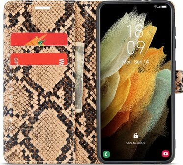 Samsung S21 FE Beige - Slangen Book Case