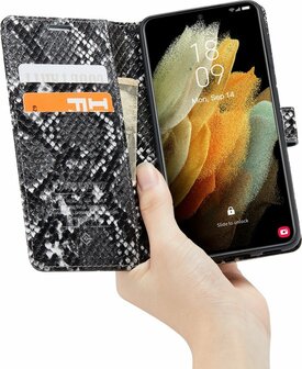 Samsung S21 FE Zwart - Slangen Book Case