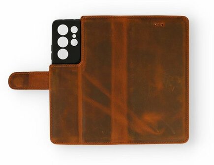 Samsung S21 Ultra Bruin - Lederen Book Case