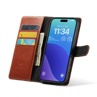 iPhone 16 Pro Max - Bruin - Lederen Book Case