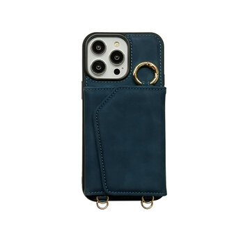 iPhone 16 Pro - Navy Blue - 2 in 1 MagSafe Wallet Case met Koord