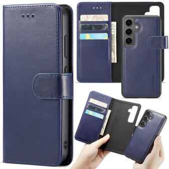 Samsung S24 - 2 in 1 Leather Book Case -  Navy Blue