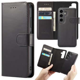 Samsung S24 - 2 in 1 Leather Book Case -  Charcoal Gray