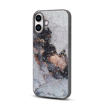 iPhone 16 Plus - Diamant Marmer Glitter - Grijs