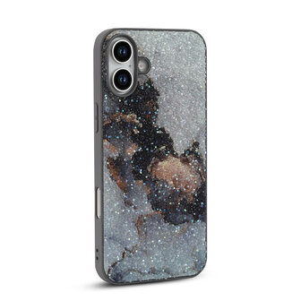 iPhone 16 Plus - Diamant Marmer Glitter - Grijs