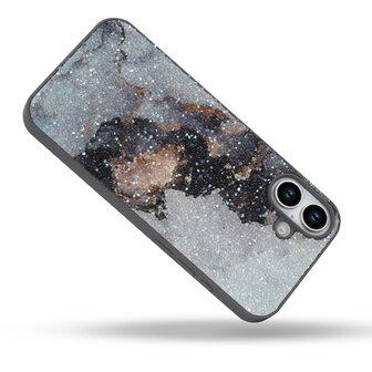 iPhone 16 Plus - Diamant Marmer Glitter - Grijs