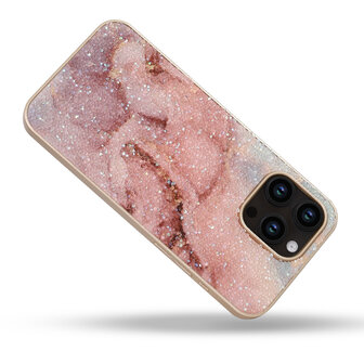 iPhone 14 Pro - Diamant Marmer Glitter - Roze