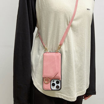 iPhone 16 Pro Max - Pale Pink - 2 in 1 MagSafe Wallet Case met Koord