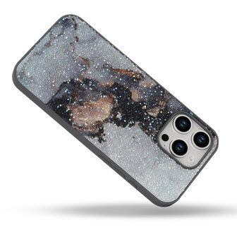 iPhone 16 Pro Max - Diamant Marmer Glitter - Grijs
