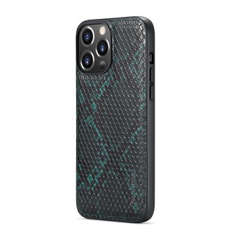 iPhone 13 Pro - Groen - 2 in 1 Slangen Portemonnee Book Case met Rits
