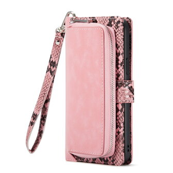 iPhone 13 Pro - Roze - 2 in 1 Slangen Portemonnee Book Case met Rits