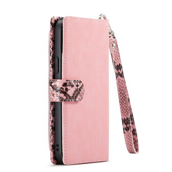 iPhone 13 Pro - Roze - 2 in 1 Slangen Portemonnee Book Case met Rits