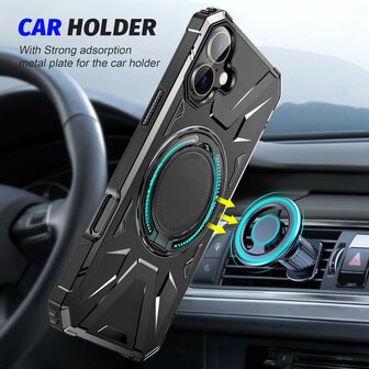 iPhone 16 Plus - MagSafe Kickstand Armor Back Cover - Zwart