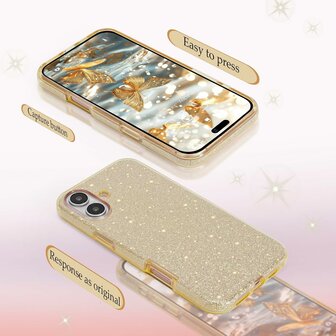 iPhone 16 Plus - Glitter Back Cover - Goud