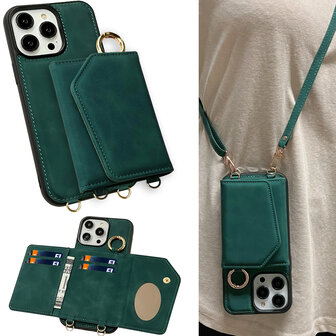 iPhone 16 Pro - Emerald Green - 2 in 1 MagSafe Wallet Case met Koord