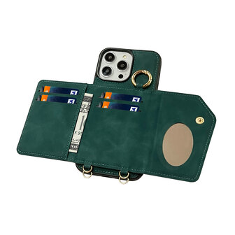 iPhone 16 Pro - Emerald Green - 2 in 1 MagSafe Wallet Case met Koord