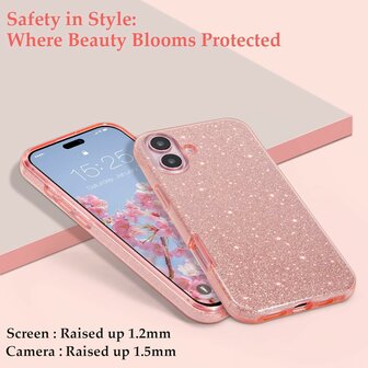 iPhone 16 Plus - Glitter Back Cover - Roze