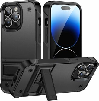 iPhone 16 Pro - Kickstand Armor Back Cover - Zwart