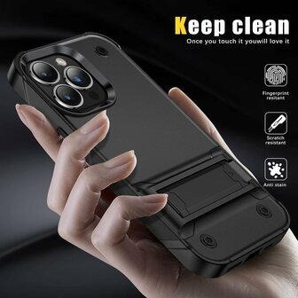 iPhone 16 Pro - Kickstand Armor Back Cover - Zwart