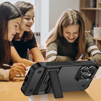 iPhone 16 Pro - Kickstand Armor Back Cover - Zwart