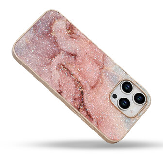 iPhone 16 Pro - Diamant Marmer Glitter - Roze