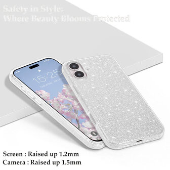 iPhone 16 Plus - Glitter Back Cover - Zilver