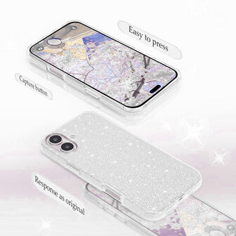 iPhone 16 Plus - Glitter Back Cover - Zilver