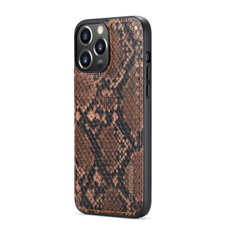 iPhone 13 Pro - Bruin - 2 in 1 Slangen Portemonnee Book Case met Rits