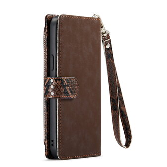 iPhone 13 Pro - Bruin - 2 in 1 Slangen Portemonnee Book Case met Rits