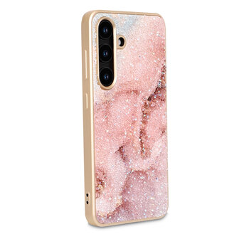 Samsung S24 Plus - Diamant Marmer Glitter - Roze