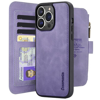 iPhone 15 Pro - Bright Lila - 2 in 1 Rits Book Case