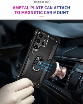 Samsung S24 Ultra Zwart - Armor met Kickstand Ring