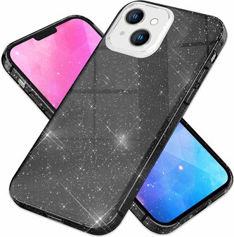 iPhone 15 Plus - Glitter Back Cover - Zwart