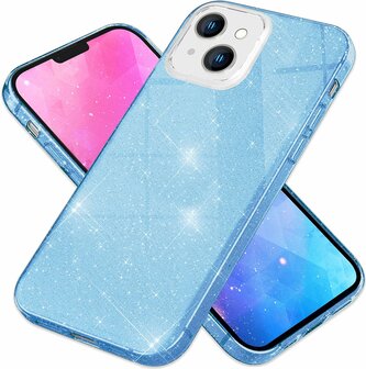 iPhone 15 Plus - Glitter Back Cover - Blauw