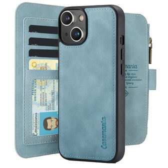 iPhone 15 - Aqua Blue - 2 in 1 Rits Book Case