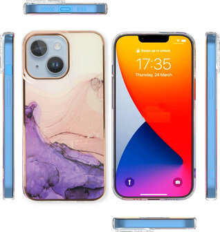 iPhone 15 Plus - Marmer Back Cover - Paars