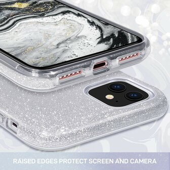 iPhone 11 - Glitter Back Cover - Zilver