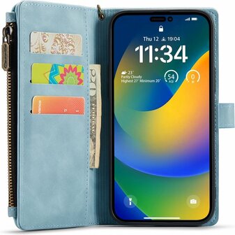 iPhone 14 Pro Aqua Blue - Book Case met Rits