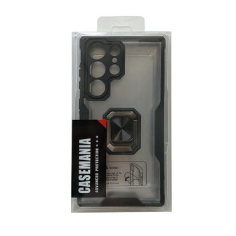 Samsung S23 Ultra Zwart - Transparant Back Cover Kickstand Ring