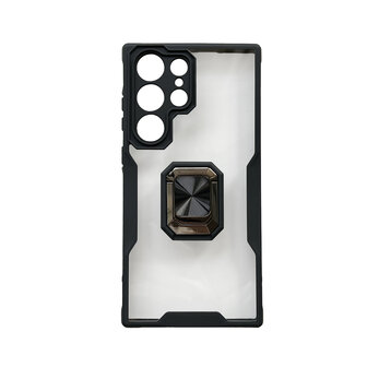 Samsung S23 Ultra Zwart - Transparant Back Cover Kickstand Ring