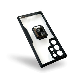 Samsung S23 Ultra Zwart - Transparant Back Cover Kickstand Ring