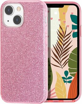 iPhone 14 Plus - Glitter Back Cover - Roze