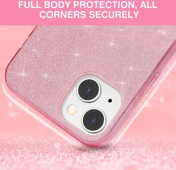 iPhone 14 Plus - Glitter Back Cover - Roze