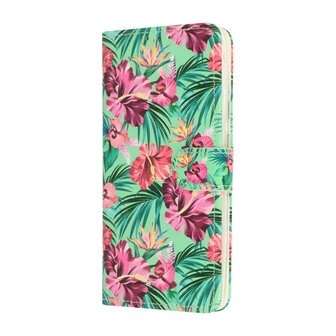 Samsung S22 Plus met Tropische Bloemen Print  - Book Case