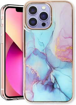 iPhone 14 Pro - Marmer Back Cover - Blauw