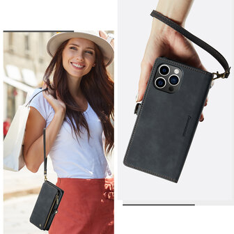 iPhone 15 Plus Charcoal Gray- MagSafe Book Case met Rits