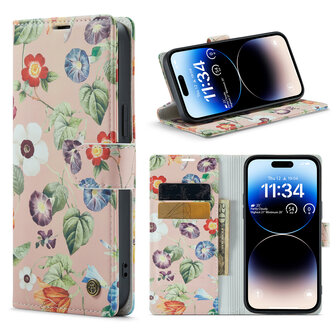 iPhone 14 Pro met Bloemen Print - Book Case