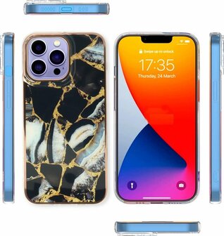 iPhone 14 Pro - Marmer Back Cover - Zwart