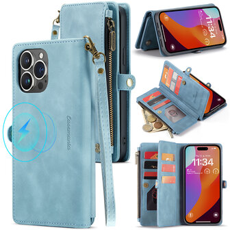 iPhone 15 Plus Aqua Blue - MagSafe Book Case met Rits