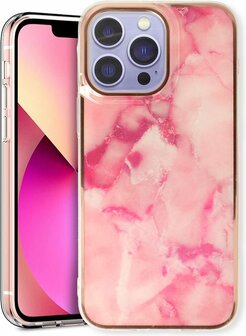 iPhone 14 Pro - Marmer Back Cover - Roze